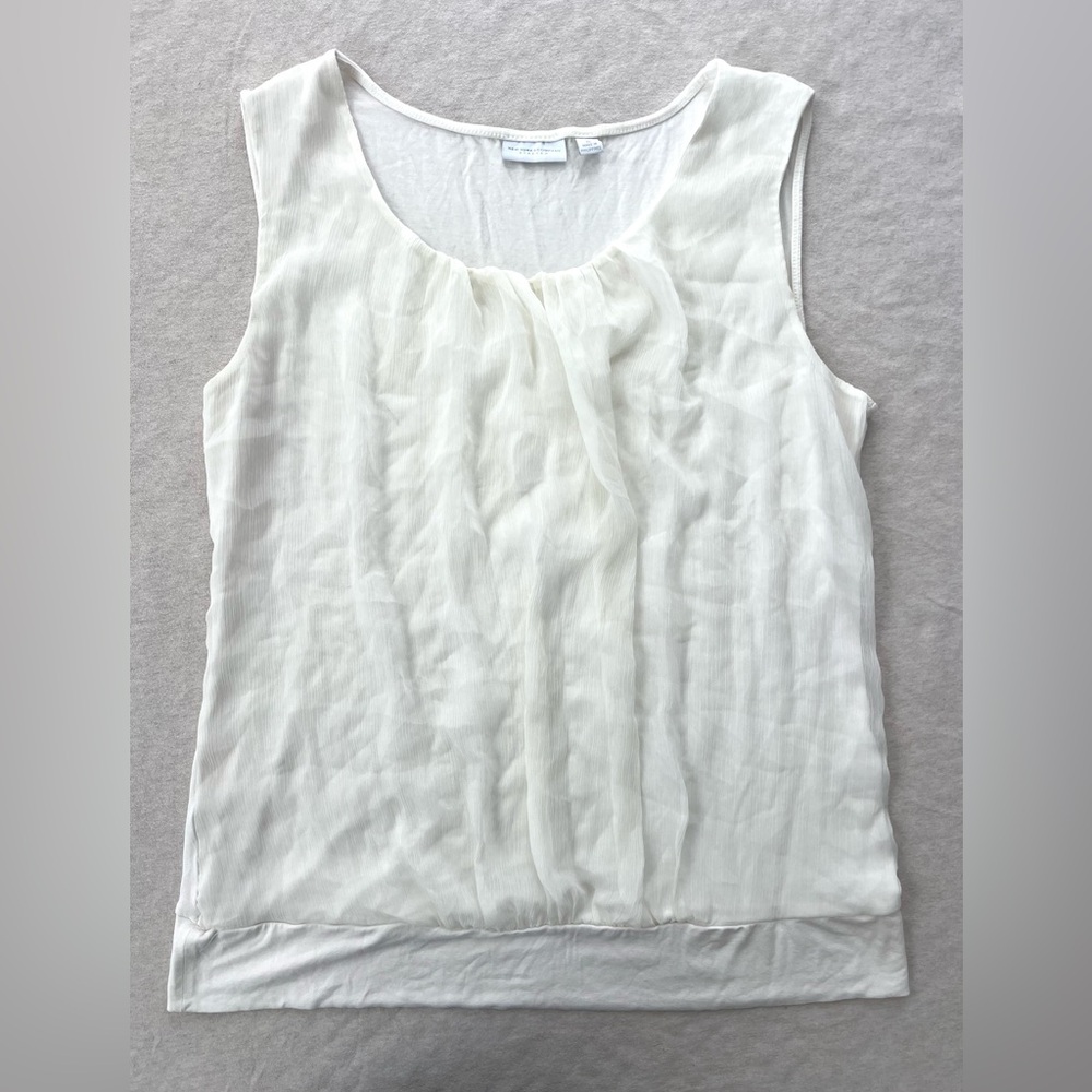New York & Company Cream Gathered Feminine Elegant Tank Top